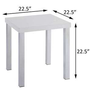English Elm White White High Gloss and Chrome End Table with Square Top, Modern Metal Legs, Sleek Accent Table (22.5") B062P185720