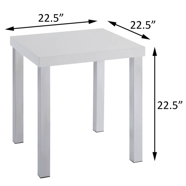 English Elm White White High Gloss and Chrome End Table with Square Top, Modern Metal Legs, Sleek Accent Table (22.5") B062P185720