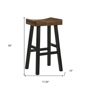 Homeroots 30" Brown And Black Solid Wood Backless Bar Height Bar Chair   516171