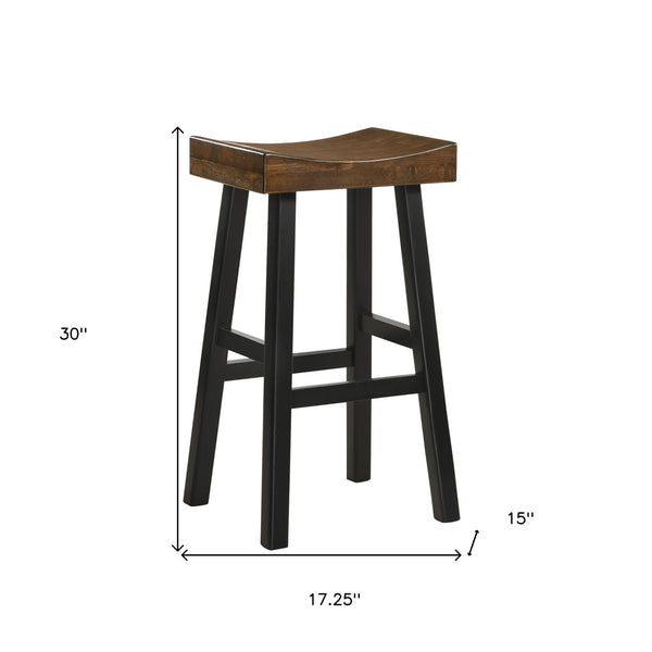 Homeroots 30" Brown And Black Solid Wood Backless Bar Height Bar Chair   516171
