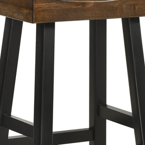 Homeroots 30" Brown And Black Solid Wood Backless Bar Height Bar Chair   516171