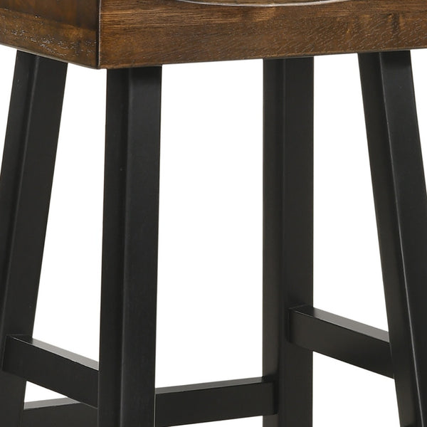 Homeroots 30" Brown And Black Solid Wood Backless Bar Height Bar Chair   516171