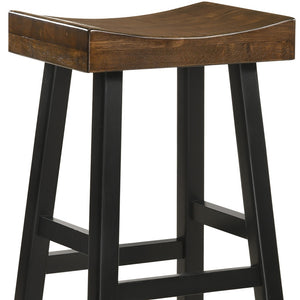 Homeroots 30" Brown And Black Solid Wood Backless Bar Height Bar Chair   516171