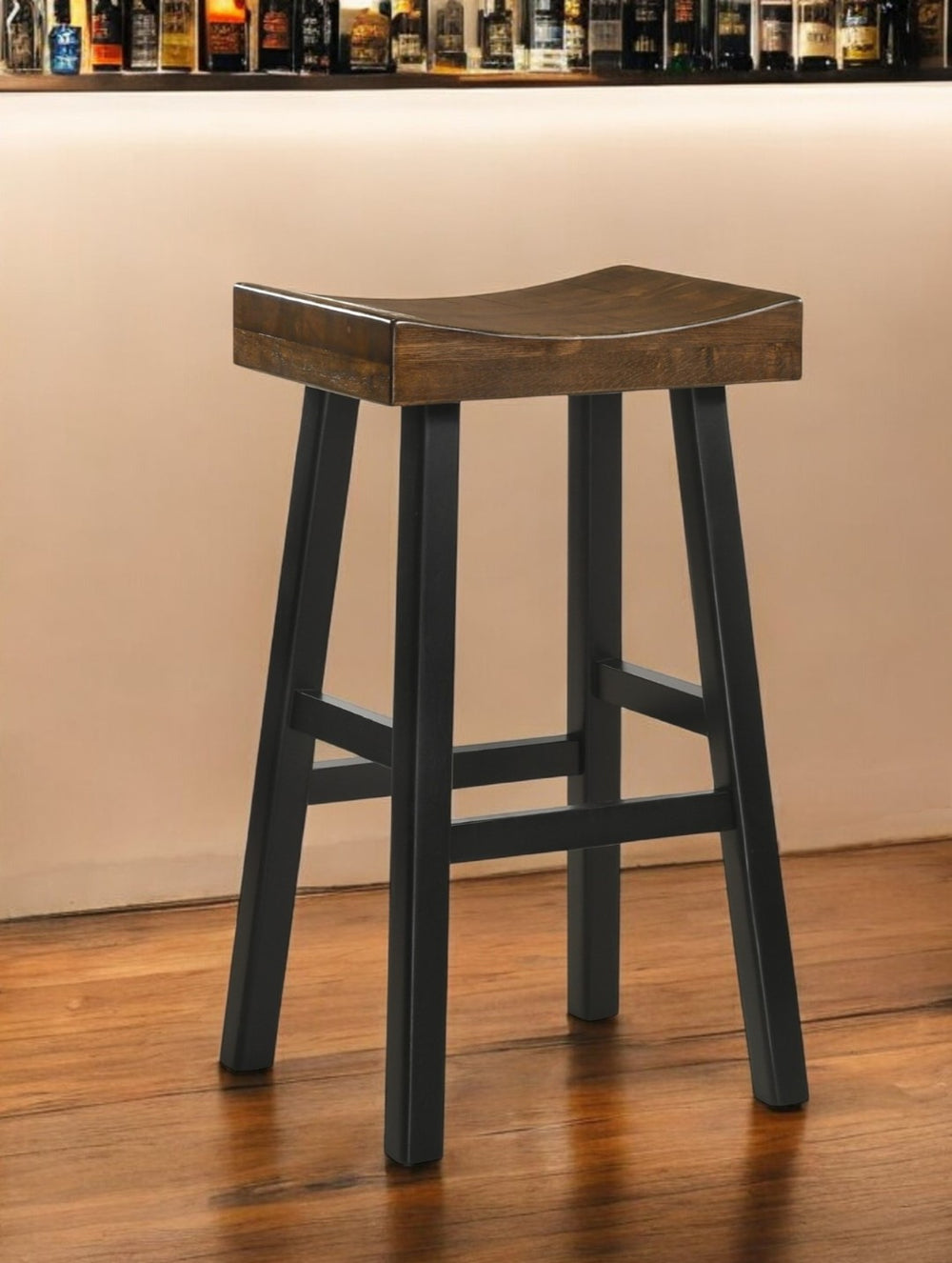 HomeRoots 30" Backless Bar Chair in Brown and Black – Stylish, Sturdy Seating for Kitchen, Bar, or Café 516171