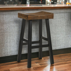 Homeroots 30" Brown And Black Solid Wood Backless Bar Height Bar Chair   516171