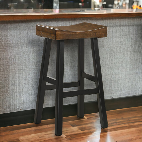 Homeroots 30" Brown And Black Solid Wood Backless Bar Height Bar Chair   516171