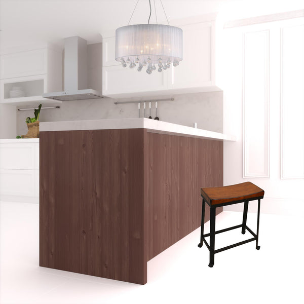 Homeroots 24" Chestnut And Black Steel Backless Counter Height Bar Chair   516174