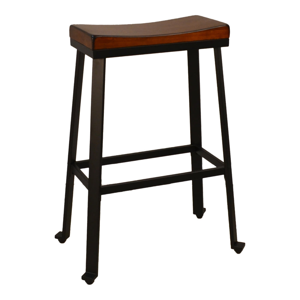 Homeroots 30" Chestnut And Black Steel Backless Bar Height Bar Chair   516175