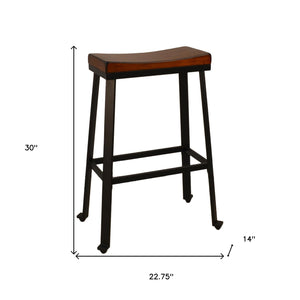 Homeroots 30" Chestnut And Black Steel Backless Bar Height Bar Chair   516175