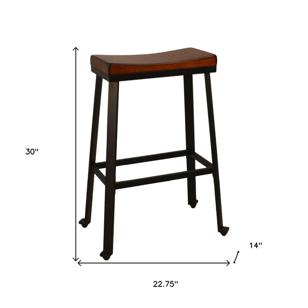 Homeroots 30" Chestnut And Black Steel Backless Bar Height Bar Chair   516175