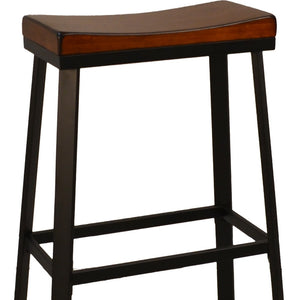 Homeroots 30" Chestnut And Black Steel Backless Bar Height Bar Chair   516175