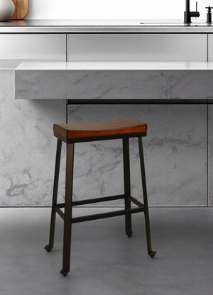 Homeroots 30" Chestnut And Black Steel Backless Bar Height Bar Chair   516175