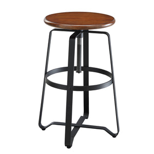 Homeroots 24" Chestnut And Black Steel Swivel Backless Counter Height Bar Chair   516176