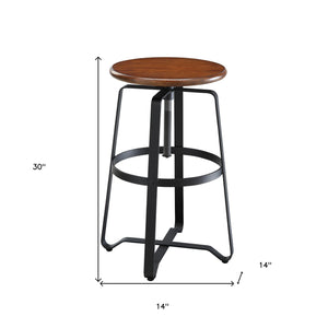 Homeroots 24" Chestnut And Black Steel Swivel Backless Counter Height Bar Chair   516176