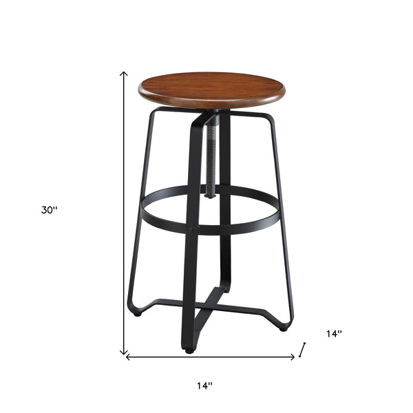 Homeroots 24" Chestnut And Black Steel Swivel Backless Counter Height Bar Chair   516176