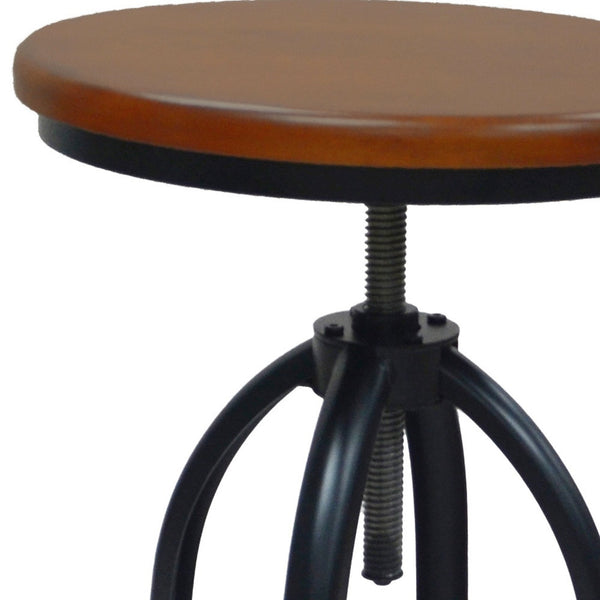 Homeroots 23" Chestnut And Black Steel Swivel Backless Adjustable Height Bar Chair   516177