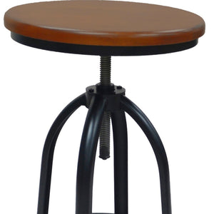 Homeroots 23" Chestnut And Black Steel Swivel Backless Adjustable Height Bar Chair   516177