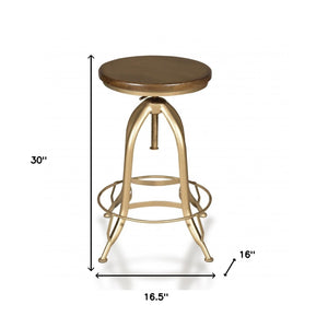 Homeroots 23" Brown And Gold Steel Swivel Backless Adjustable Height Bar Chair   516178