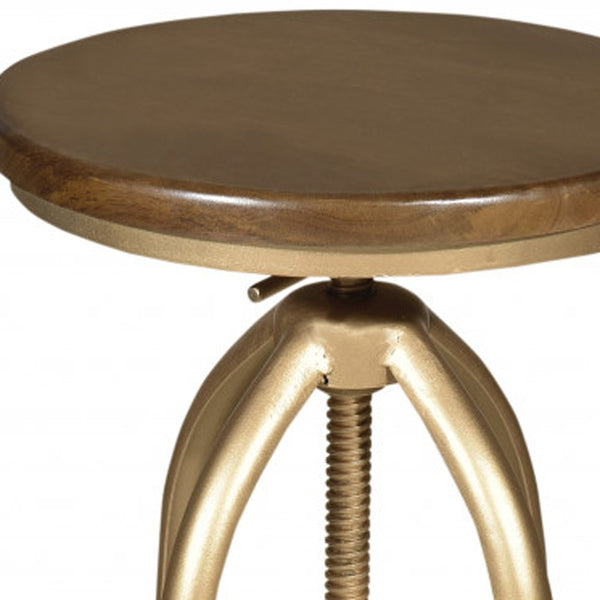 Homeroots 23" Brown And Gold Steel Swivel Backless Adjustable Height Bar Chair   516178