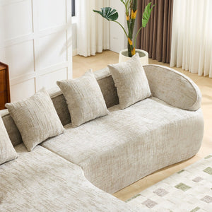 English Elm Beige Chenille L-shaped Sectional Sofa with Chaise Deep Seating and Curved Armrests Light Khaki W3612S00029