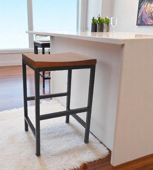 HomeRoots 24" Chestnut Wood & Black Steel Backless Bar Chair - Modern Comfort for Kitchen & Dining Spaces 516180