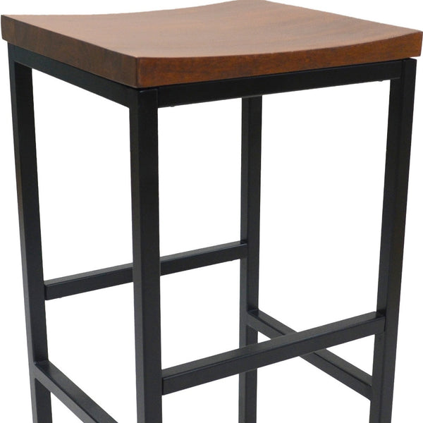 Homeroots 30" Chestnut And Black Steel Swivel Backless Bar Height Bar Chair   516181