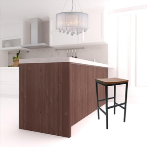 Homeroots 30" Chestnut And Black Steel Swivel Backless Bar Height Bar Chair   516181