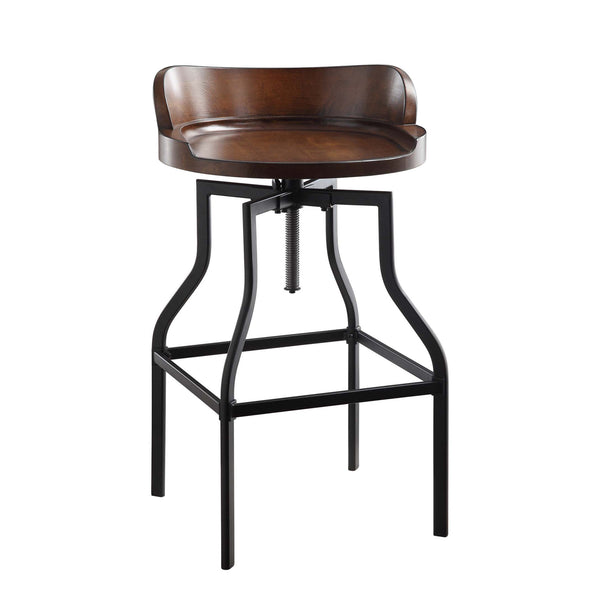 Homeroots 26" Chestnut And Black Steel Swivel Backless Adjustable Height Bar Chair   516182