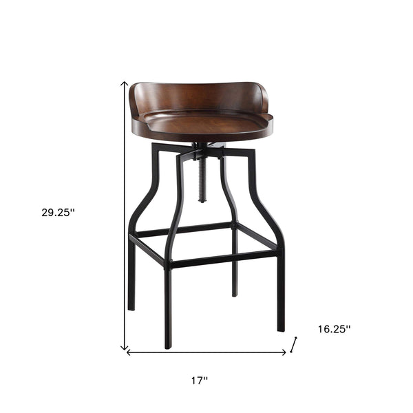 Homeroots 26" Chestnut And Black Steel Swivel Backless Adjustable Height Bar Chair   516182