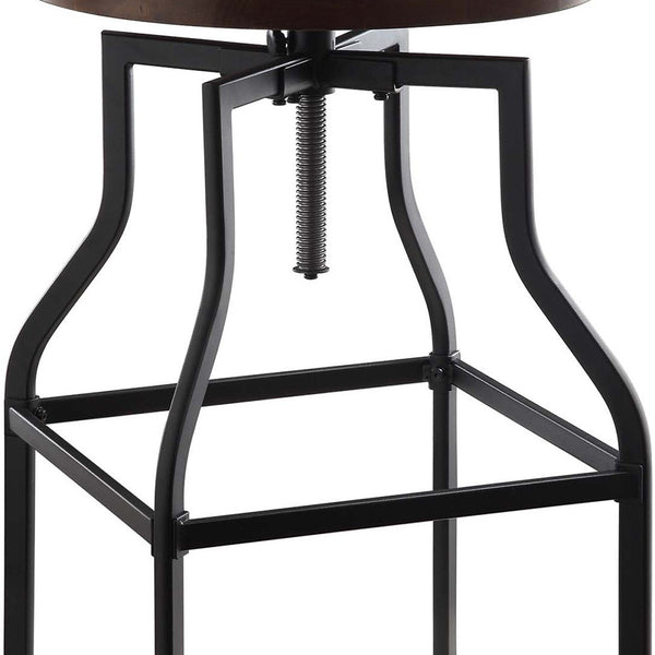 Homeroots 26" Chestnut And Black Steel Swivel Backless Adjustable Height Bar Chair   516182