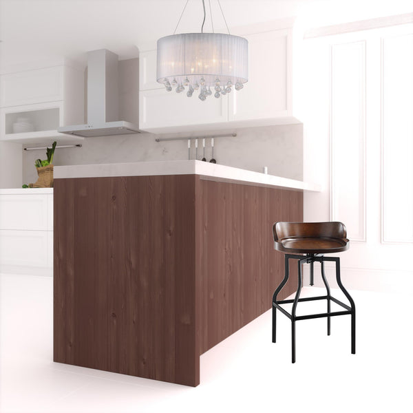 Homeroots 26" Chestnut And Black Steel Swivel Backless Adjustable Height Bar Chair   516182