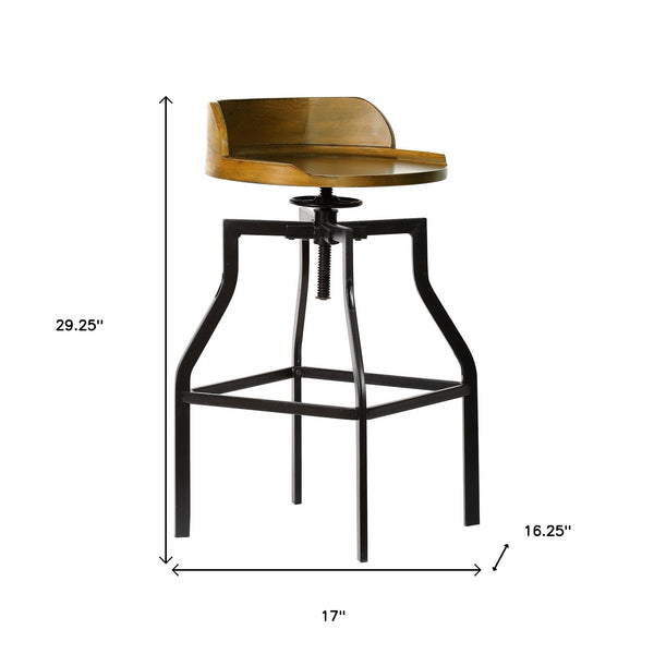 Homeroots 26" Chestnut And Black Steel Swivel Backless Adjustable Height Bar Chair   516183