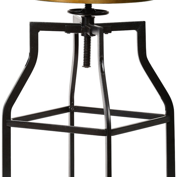 Homeroots 26" Chestnut And Black Steel Swivel Backless Adjustable Height Bar Chair   516183