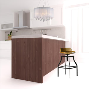 Homeroots 26" Chestnut And Black Steel Swivel Backless Adjustable Height Bar Chair   516183