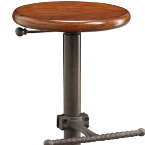 Homeroots 30" Chestnut And Gray Steel Swivel Backless Adjustable Height Bar Chair   516184