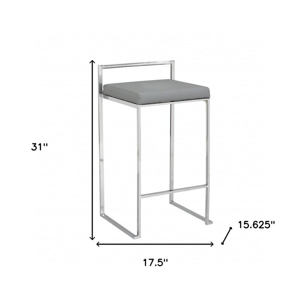 Homeroots 31" Gray And Silver Faux Leather And Solid Wood Backless Bar Height Bar Chair   516185