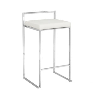 Homeroots 31" White And Silver Faux Leather And Solid Wood Low Back Bar Height Bar Chair   516186
