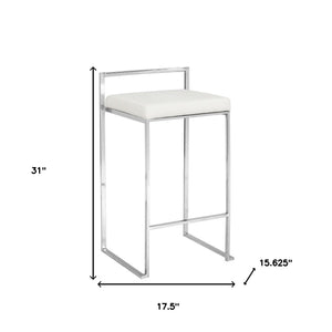 Homeroots 31" White And Silver Faux Leather And Solid Wood Low Back Bar Height Bar Chair   516186
