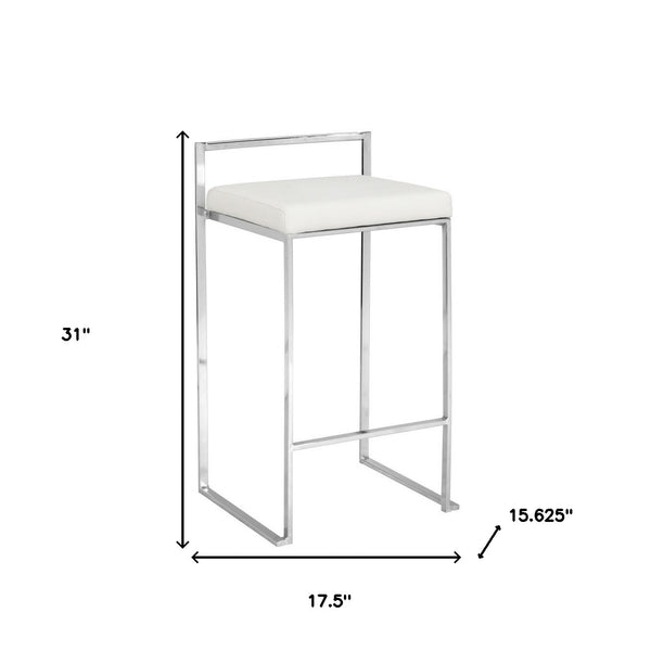 Homeroots 31" White And Silver Faux Leather And Solid Wood Low Back Bar Height Bar Chair   516186