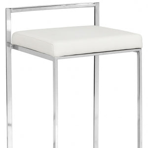 Homeroots 31" White And Silver Faux Leather And Solid Wood Low Back Bar Height Bar Chair   516186