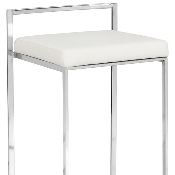 Homeroots 31" White And Silver Faux Leather And Solid Wood Low Back Bar Height Bar Chair   516186