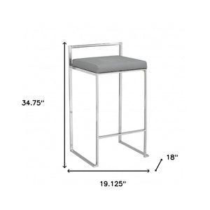 Homeroots 35" Gray And Silver Faux Leather And Steel Low Back Bar Height Bar Chair   516187