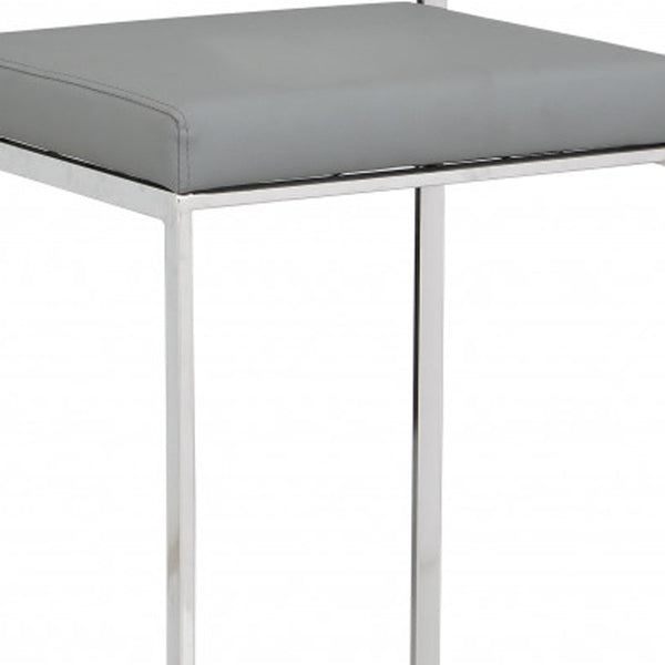 Homeroots 35" Gray And Silver Faux Leather And Steel Low Back Bar Height Bar Chair   516187