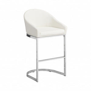 Homeroots 35" White And Silver Faux Leather And Steel Low Back Bar Height Bar Chair   516188