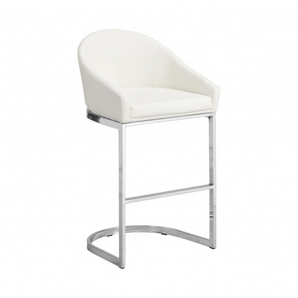 Homeroots 35" White And Silver Faux Leather And Steel Low Back Bar Height Bar Chair   516188