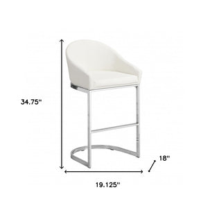 Homeroots 35" White And Silver Faux Leather And Steel Low Back Bar Height Bar Chair   516188