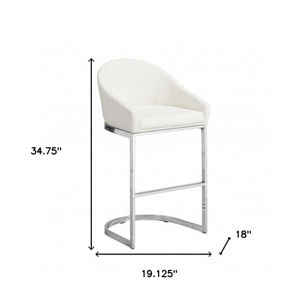 Homeroots 35" White And Silver Faux Leather And Steel Low Back Bar Height Bar Chair   516188