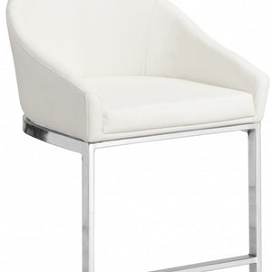 Homeroots 35" White And Silver Faux Leather And Steel Low Back Bar Height Bar Chair   516188