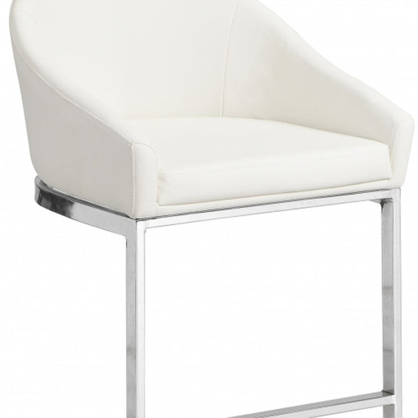 Homeroots 35" White And Silver Faux Leather And Steel Low Back Bar Height Bar Chair   516188
