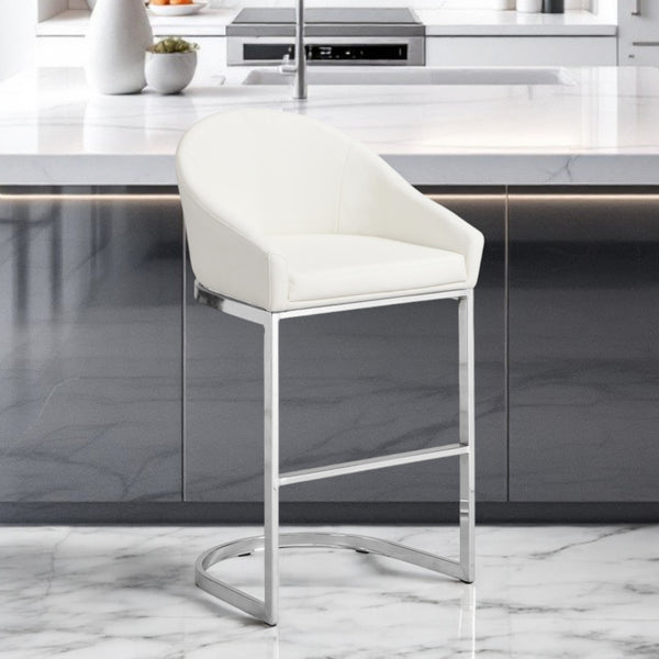 Homeroots 35" White And Silver Faux Leather And Steel Low Back Bar Height Bar Chair   516188